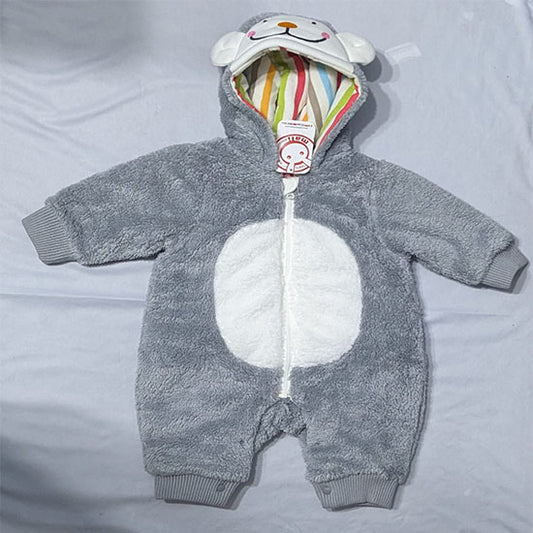 DOUBLE COTTON WITH POLYESTER FILLING GREY FULL BODY BABY ROMPER WITH HOODIE CM0221
