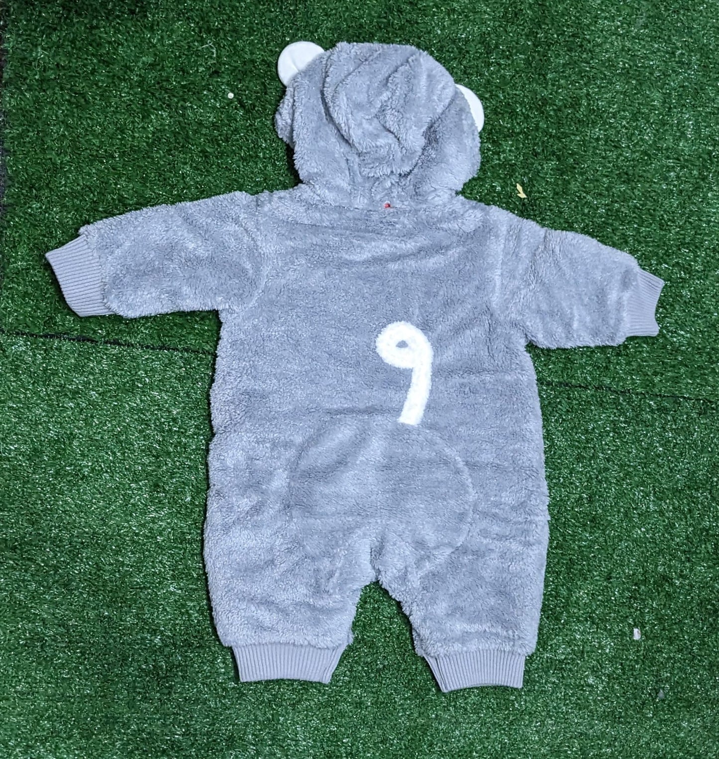 DOUBLE COTTON WITH POLYESTER FILLING GREY FULL BODY BABY ROMPER WITH HOODIE CM0221