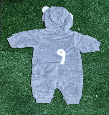 DOUBLE COTTON WITH POLYESTER FILLING GREY FULL BODY BABY ROMPER WITH HOODIE CM0221