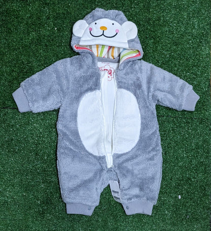 DOUBLE COTTON WITH POLYESTER FILLING GREY FULL BODY BABY ROMPER WITH HOODIE CM0221