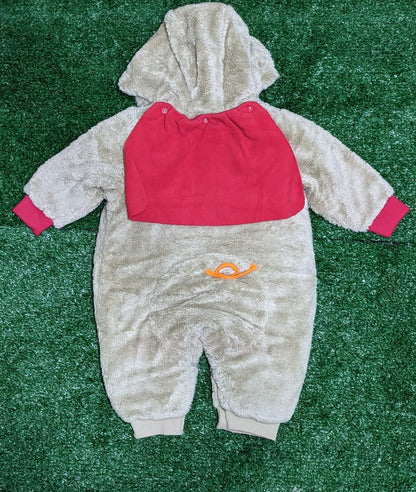 DOUBLE COTTON WITH POLYESTER FILLING OUTTER FURR BABY ROMPER WITH HOODIE CM0178