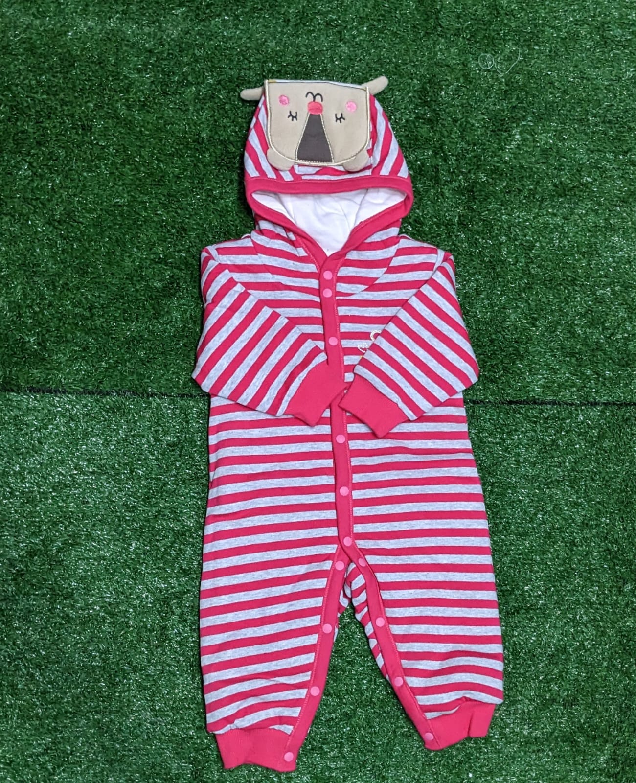 DOUBLE COTTON WITH POLYESTER FILLING FULL SLEEVES GREY/PINK LINING ROMPER WITH HOODIE CM0179