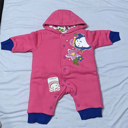 DOUBLE COTTON WITH POLYESTER FILLING PINK FULL ROMPER WITH HOODIE CM0158
