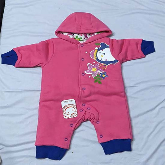DOUBLE COTTON WITH POLYESTER FILLING PINK FULL ROMPER WITH HOODIE CM0158