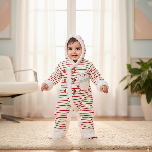 FULL SLEEVES DOUBLE COTTON RED LINING ROMPER/HOODIE CM0098