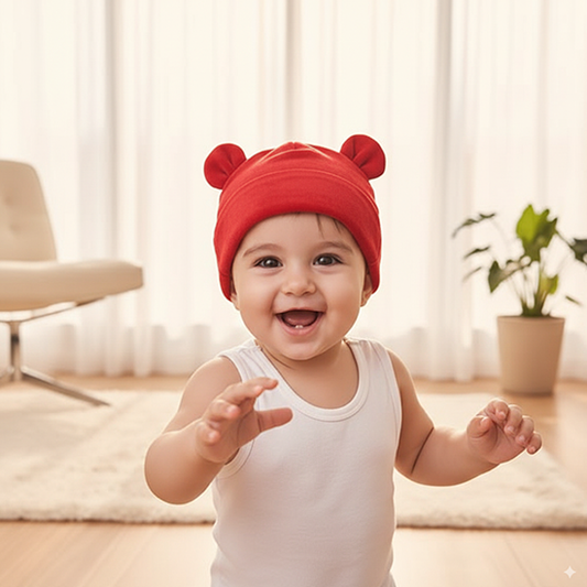 RED BABY CAP RABBIT SIDE EARS CM0141