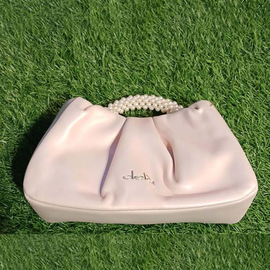 Dela ladies handbag 3 color scheme bright pink bright white and gold