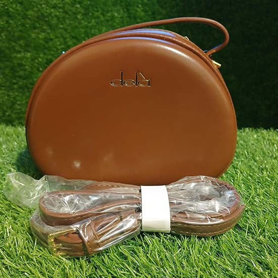 Dela ladies hand bag 3 colour scheme brown red and peach