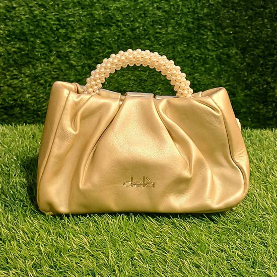 Dela ladies handbag 3 color scheme bright pink bright white and gold