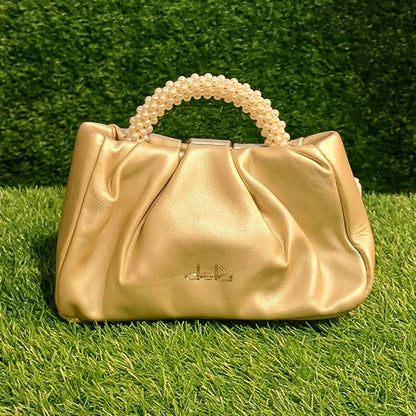 Dela ladies handbag 3 color scheme bright pink bright white and gold