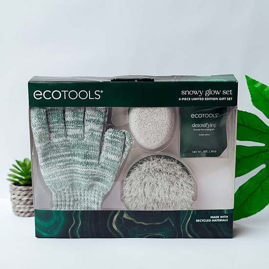 EcoTools #0086 Limited Edition Snowy Glow Kit, Shower Gloves, Dry Body Brush, Foot Pumice Stone & Foot Soak, 4 Piece Gift Set