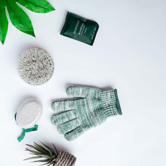 EcoTools #0086 Limited Edition Snowy Glow Kit, Shower Gloves, Dry Body Brush, Foot Pumice Stone & Foot Soak, 4 Piece Gift Set