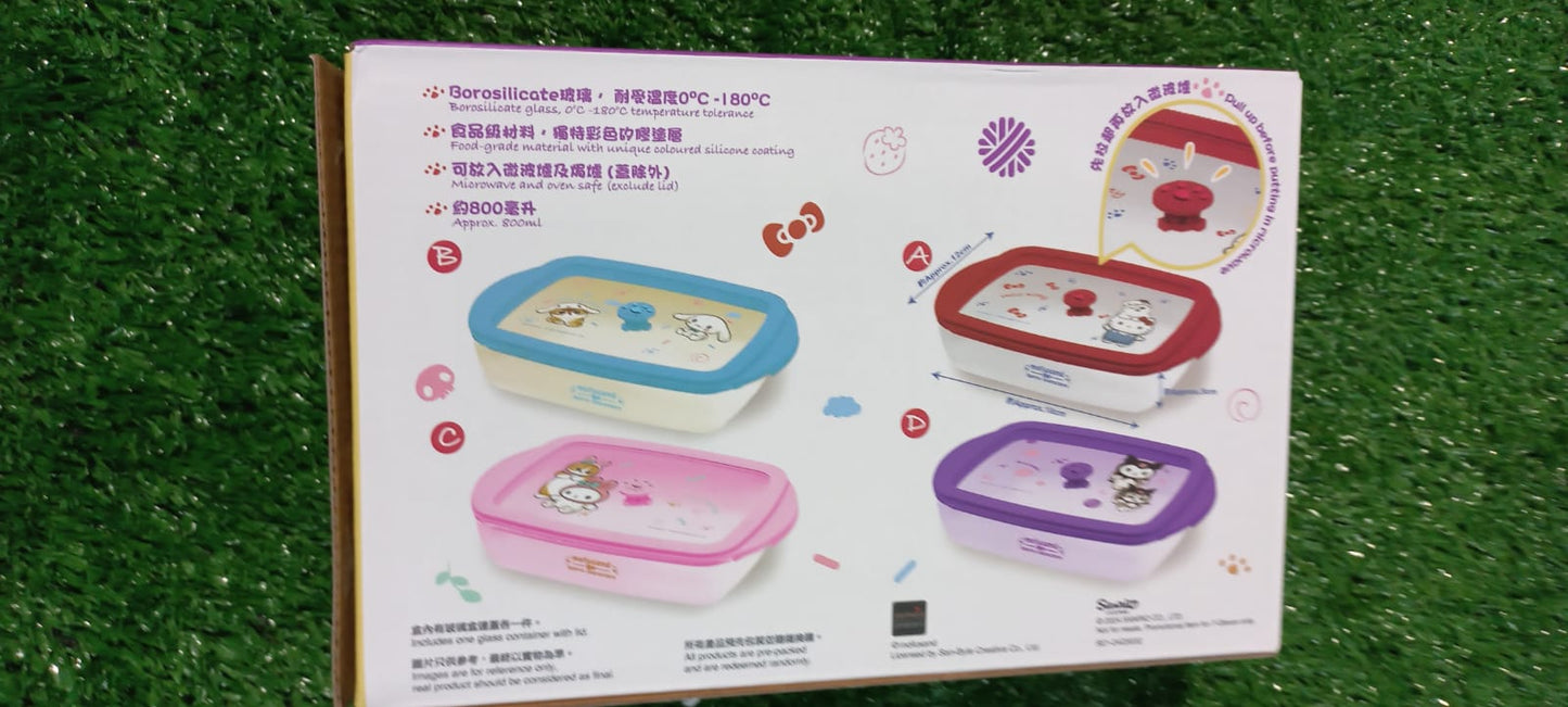 Hello kitty air tight food container 800ml capacity borosilicate glass 0° to 180° temperature tolerance  Food grade material  microwave and oven safe