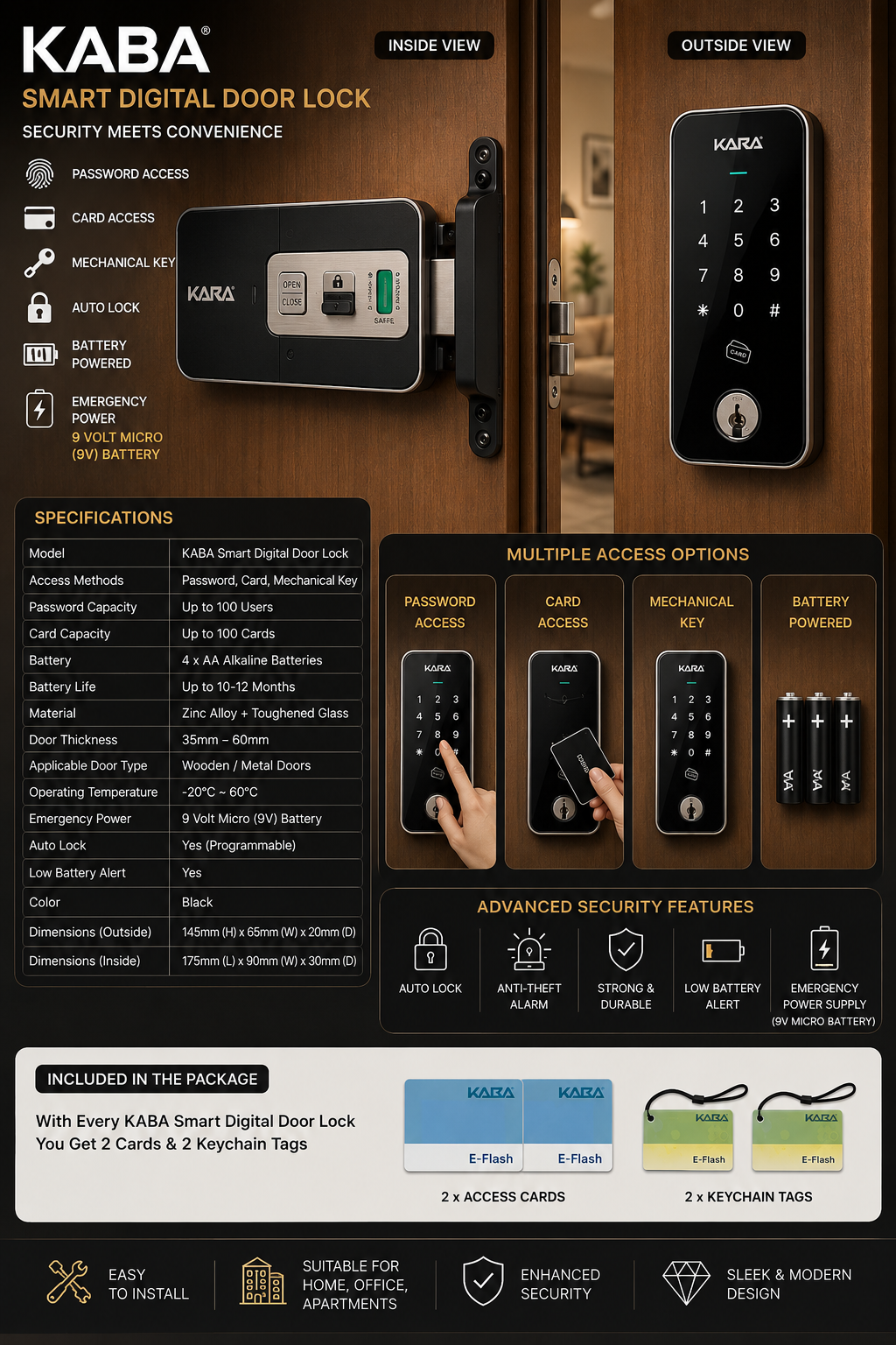 KABA Digital Rim Lock EF180 – Smart Keyless Door Lock with Touch Keypad