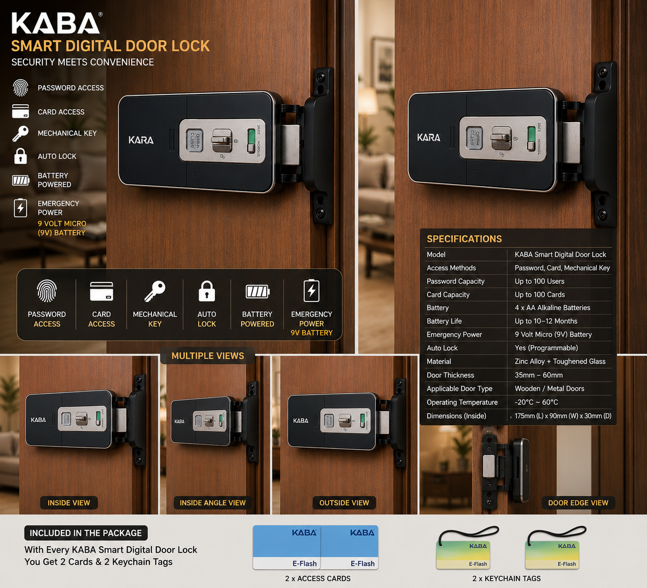 KABA Digital Rim Lock EF180 – Smart Keyless Door Lock with Touch Keypad