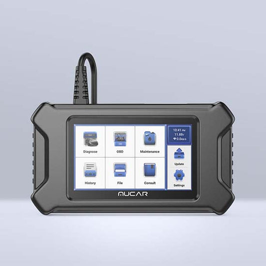 MUCAR CS90 is a 5-inch touchscreen OBD2 automotive scanner designed for DIY mechanics and technicians