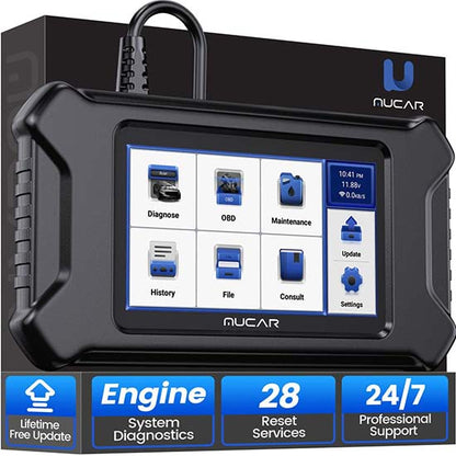 MUCAR CS90 is a 5-inch touchscreen OBD2 automotive scanner designed for DIY mechanics and technicians