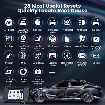 MUCAR CS90 is a 5-inch touchscreen OBD2 automotive scanner designed for DIY mechanics and technicians