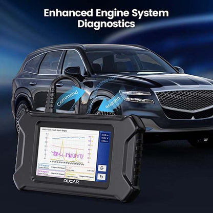MUCAR CS90 is a 5-inch touchscreen OBD2 automotive scanner designed for DIY mechanics and technicians