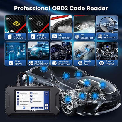 MUCAR CS90 is a 5-inch touchscreen OBD2 automotive scanner designed for DIY mechanics and technicians