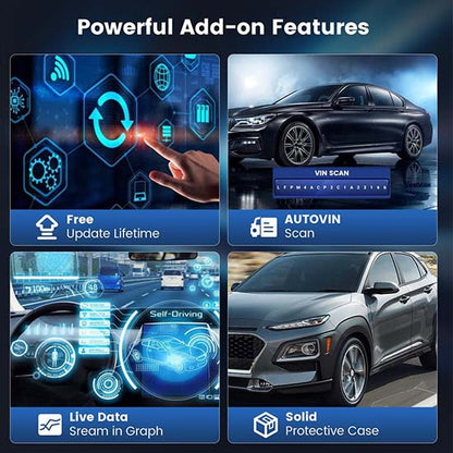 MUCAR CS90 is a 5-inch touchscreen OBD2 automotive scanner designed for DIY mechanics and technicians