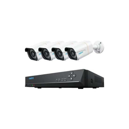 NVR & Camera Kit 2TB Installed Drive, 12TB 3.5" SATA Supported Supports 8 Cameras @ 4K Resolution, 4 Outdoor 10MP Bullet Cameras Included 91° Field of View 18 IR LEDs, Night Vision Range up to 100 Feet