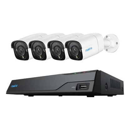 NVR & Camera Kit 2TB Installed Drive, 12TB 3.5" SATA Supported Supports 8 Cameras @ 4K Resolution, 4 Outdoor 10MP Bullet Cameras Included 91° Field of View 18 IR LEDs, Night Vision Range up to 100 Feet