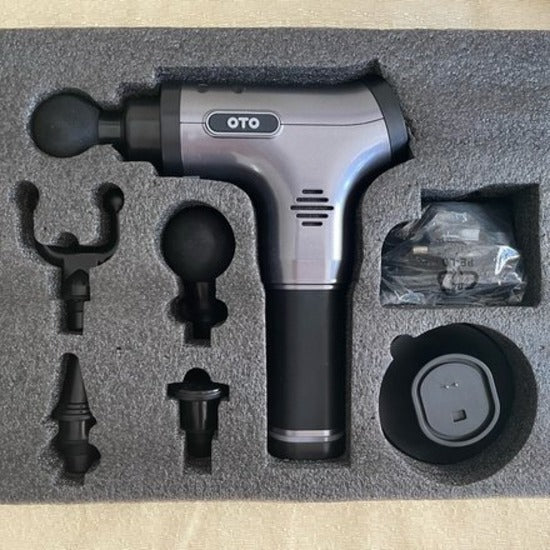OTO Penta-Gun Massage Gun adapter, charging stand, 5 different massage heads  5 automatic massage modes, 6 strengths, to help you relax tight deep muscles.