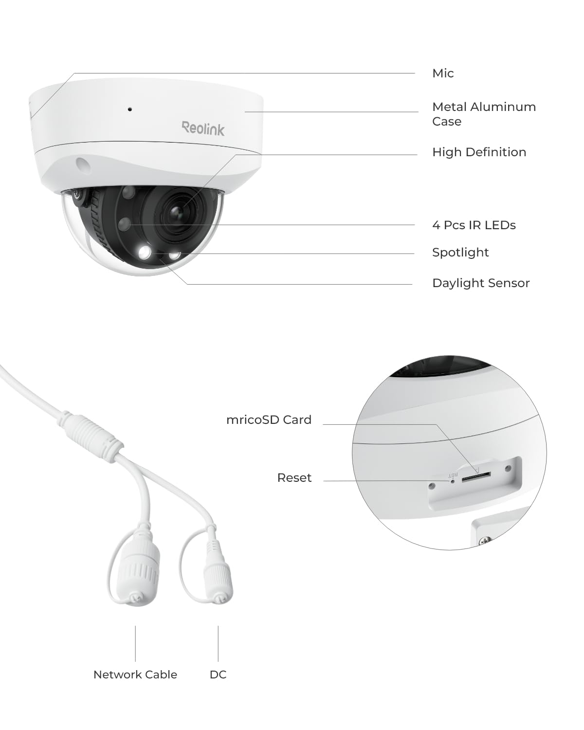 REOLINK RLC-843A 4K PoE Security Camera with Spotlights, 5X Optical Zoom, Outdoor Camera with Color Night Vision, Two-Way Talk, Human/Vehicle/Animal Detection, IK10 Vandalproof (Without box)