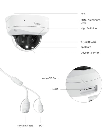 REOLINK RLC-843A 4K PoE Security Camera with Spotlights, 5X Optical Zoom, Outdoor Camera with Color Night Vision, Two-Way Talk, Human/Vehicle/Animal Detection, IK10 Vandalproof (Without box)
