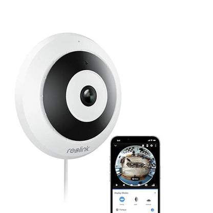 REOLINK WiFi Security Fisheye Camera, 2K+ 6MP 360° Panorama, 2.4/5GHz WiFi Indoor Wireless Security Camera, Person Motion Detection, Ceiling/Wall/Desk Mount, Supports up to 512GB microSD, FE-W (White) (Without box)