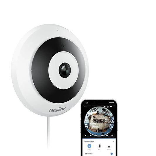 REOLINK WiFi Security Fisheye Camera, 2K+ 6MP 360° Panorama, 2.4/5GHz WiFi Indoor Wireless Security Camera, Person Motion Detection, Ceiling/Wall/Desk Mount, Supports up to 512GB microSD, FE-W (White) (Without box)