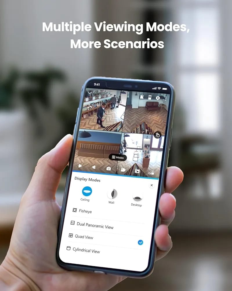 REOLINK WiFi Security Fisheye Camera, 2K+ 6MP 360° Panorama, 2.4/5GHz WiFi Indoor Wireless Security Camera, Person Motion Detection, Ceiling/Wall/Desk Mount, Supports up to 512GB microSD, FE-W (White) (Without box)