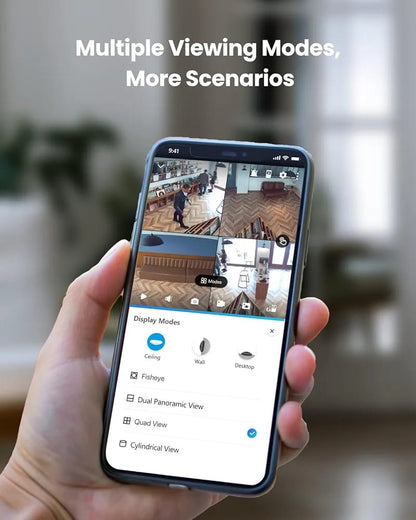 REOLINK WiFi Security Fisheye Camera, 2K+ 6MP 360° Panorama, 2.4/5GHz WiFi Indoor Wireless Security Camera, Person Motion Detection, Ceiling/Wall/Desk Mount, Supports up to 512GB microSD, FE-W (White) (Without box)
