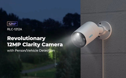Reolink RLC-1212A is a 12MP IP PoE bullet camera with a 4mm fixed lens, 107° horizontal and 66° vertical field of view (without box)