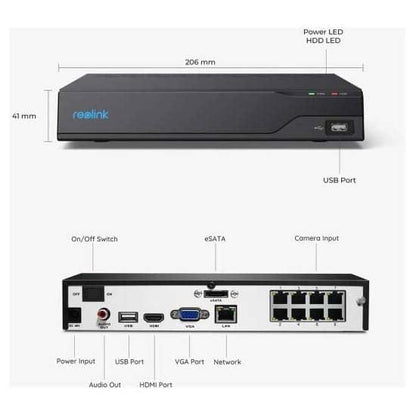 Reolink 2.8k Nvr cameras set 1 Nvr Nvs8 8ch 12mp upto 16mp support brand new built in poe 6cams 2.8k reolink b500 voice recording  IR night vision