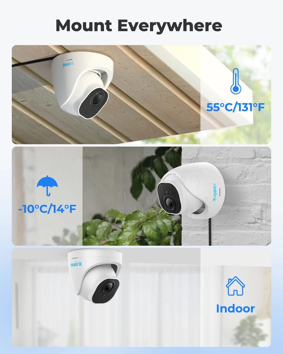 Reolink d500 work with only reolink nvr5MP PoE (Power over Ethernet) dome security camera featuring a 2560x1920 resolution, a 4mm fixed lens with an 80° horizontal field of view, and excellent 100ft infrared night vision. (Without box)