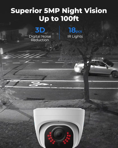Reolink d500 work with only reolink nvr5MP PoE (Power over Ethernet) dome security camera featuring a 2560x1920 resolution, a 4mm fixed lens with an 80° horizontal field of view, and excellent 100ft infrared night vision. (Without box)