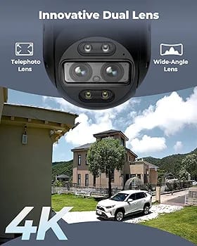 TrackMix WiFi RECHARGEABLE BY REOLINK camera with type c solar panel  camera features 2K (4MP) resolution, a dual-lens system with 6X hybrid zoom, auto-tracking for motion detection, and two-way audio. (Without box)