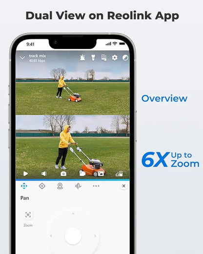 TrackMix WiFi RECHARGEABLE BY REOLINK camera with type c solar panel  camera features 2K (4MP) resolution, a dual-lens system with 6X hybrid zoom, auto-tracking for motion detection, and two-way audio. (Without box)