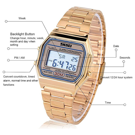 VGEBY1 Classic Alloy Digital Watch Designed with Backlight, Gold