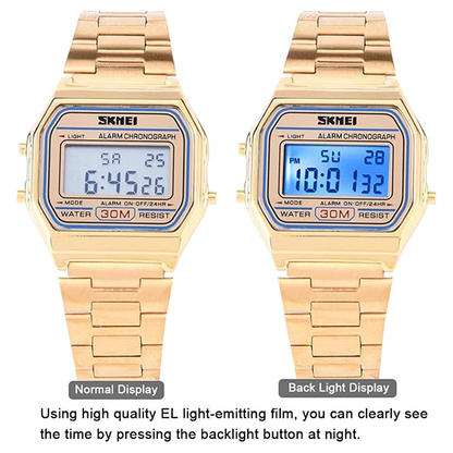 VGEBY1 Classic Alloy Digital Watch Designed with Backlight, Gold