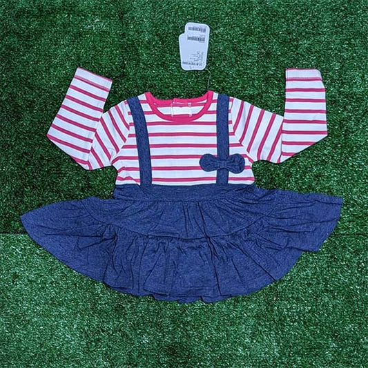 FULL SLEEVES BABY FROCK PINK/WHITE LINING SLEEVES CM0196