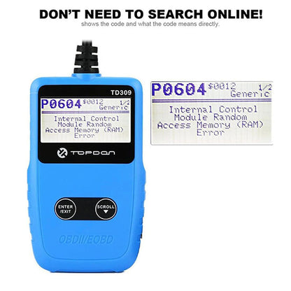 OBD2 Scanner,TOPDON EOBD2 Scan Tool TD309 Automotive Trouble Code Read and Clear, Retrieving I/M readiness, View VIN and Freeze Frame Data (Packed)