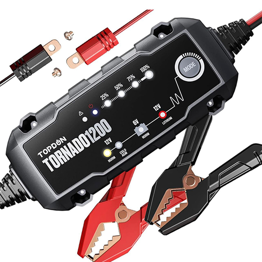 TOPDON Car Battery Charger,6V/12V 1.2A Automatic Battery Charger,Battery Maintainer, Trickle Charger with 5-Stage Charging with Temperature Compensation