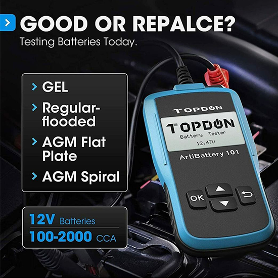 TOPDON AB101 Car Battery Tester 12V Car Battery Load Tester on Cranking Charging Systems