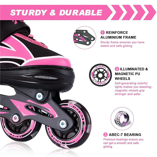 Adjustable Inline Skates for Kids with Full Light Up Wheels, Outdoor Roller Blades for Girls and Boys, Youth, Junior, Teens