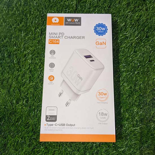 WUW c164 30w 2 output ports USB+type-c fast smart charger 30w type c 18w USB output