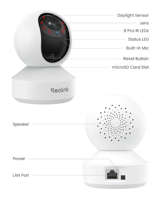E1 ZOOM AUTO TRACKING REOLINK  5mp 360• wifi camera 2 way audio 3x optical zoom motion detection ir night vision  Control with mobile app WITHOUT BOX