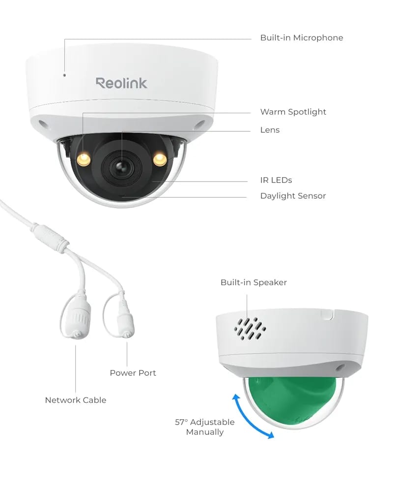 RLC-840A BY REOLINK is a 4K, 8MP PoE camera with a 105° wide-angle lens, offering both infrared and color night vision. 2 way audio motion detection  Without box